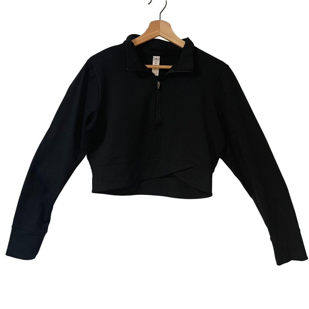 Yogalicious Lux Nola Half Zip Cropped Pullover Black XL Thumbholes Crossover Hem
